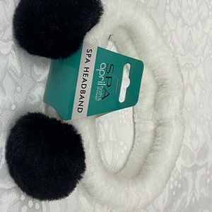 Spa April & bath shower spa headband with Pom Pom black white